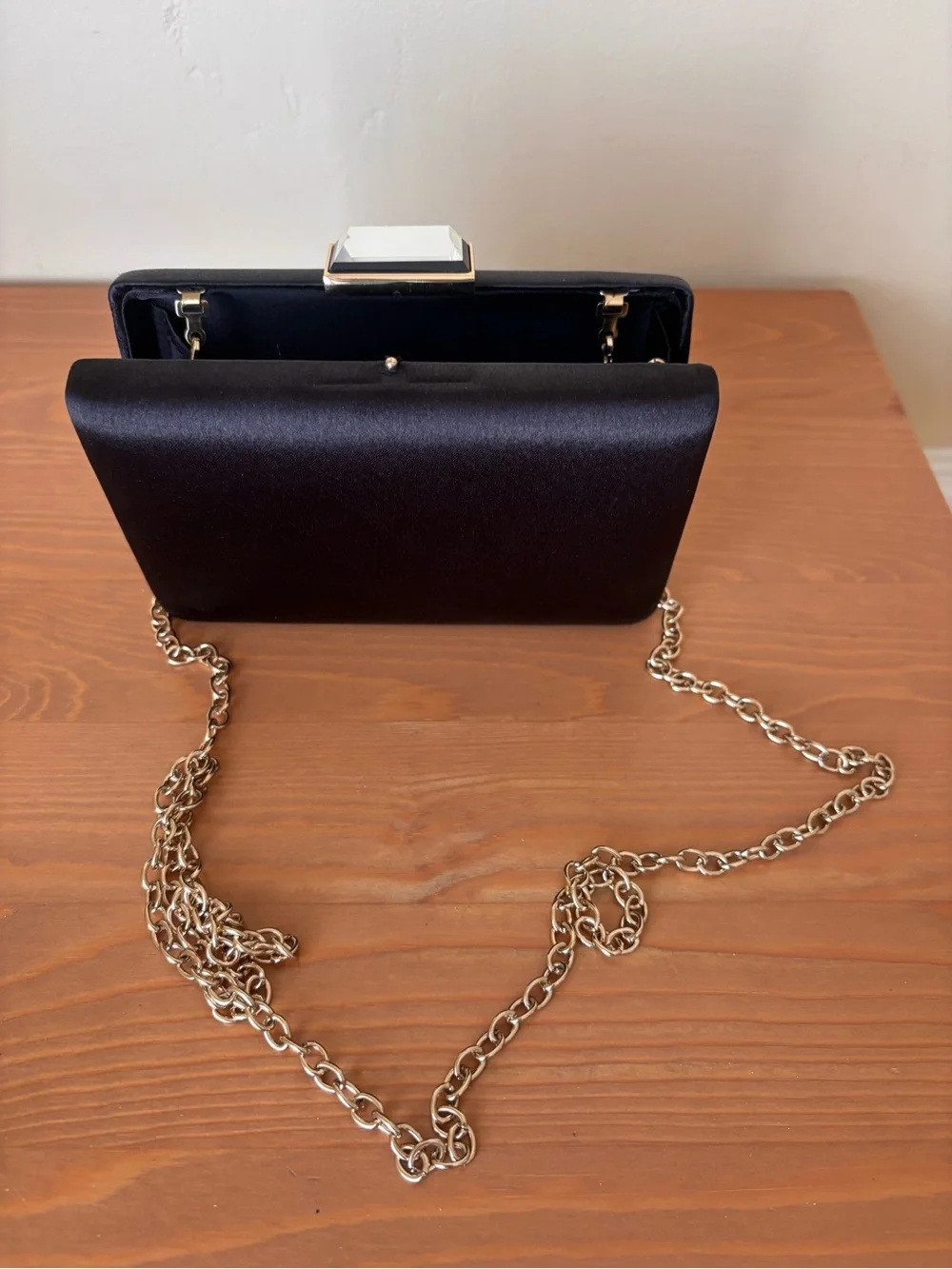 Glint Elegant Black Satin Evening Clutch Formal with chain optional